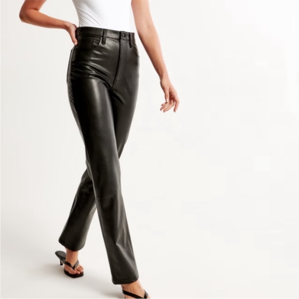 Abercrombie & Fitch 90s Straight Ultra High Rise Vegan Leather Pant Sz 27 4